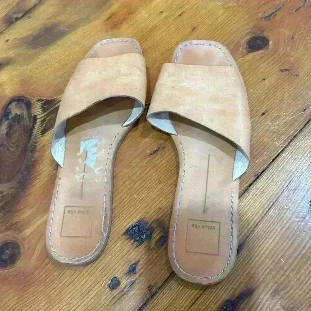 Dolce Vita Womens Hildy Slides Sandals Brown Caramel Leather Slip On 8.5 - Picture 2 of 5